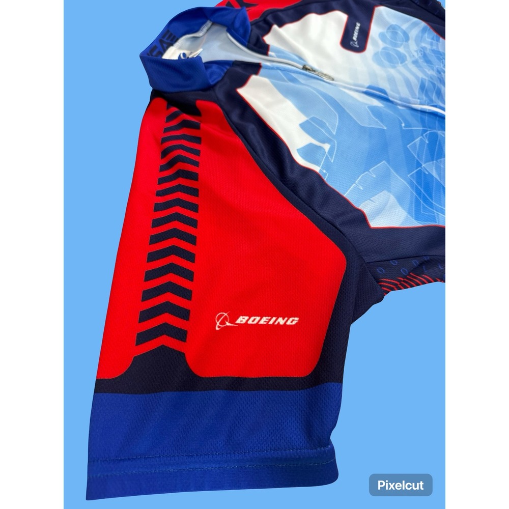 Voler One Boeing Cycling Jersey Mens Blue Red White Full Zip Short Sleeve Top - Picture 8 of 12
